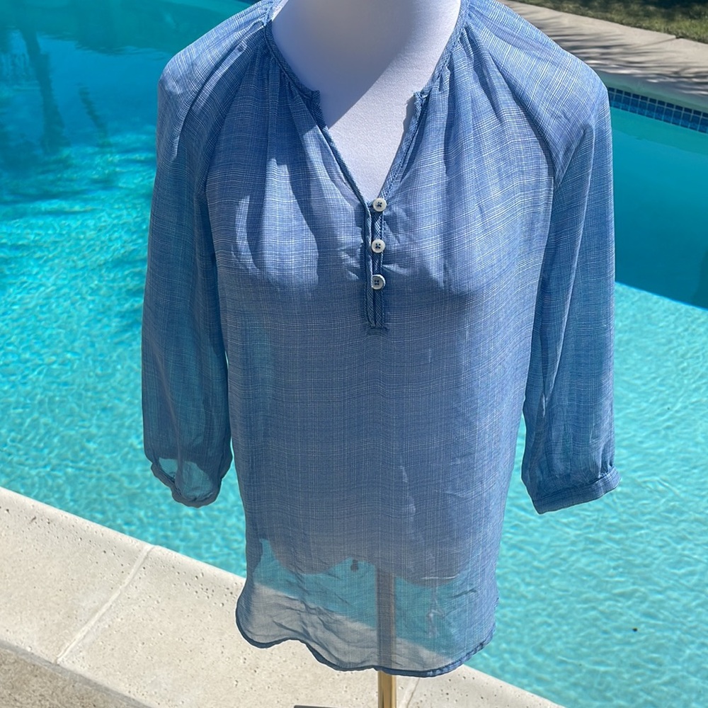 Anthropologie | Olive and Oak |sheer, blue and white checkered blouse | Small